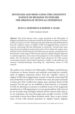 Using the Cognitive Science of Religion to Explore the Origins of Mystical Experience