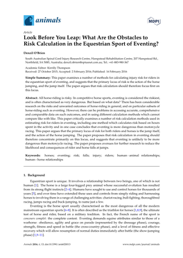 Look Before You Leap: What Are the Obstacles to Risk Calculation in the Equestrian Sport of Eventing?