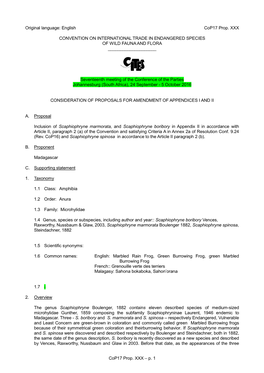 Proposal for Amendment of Appendix I Or II for CITES Cop16