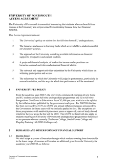 University of Portsmouth Access Agreement