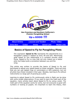 Basics of Speed to Fly for Paragliding Pilots