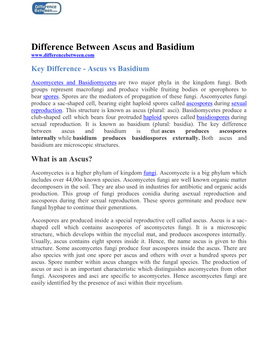 Difference Between Ascus and Basidium Key Difference - Ascus Vs Basidium
