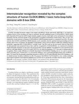 Intermolecular Recognition Revealed by the Complex Structure of Human CLOCK-BMAL1 Basic Helix-Loop-Helix Domains with E-Box DNA