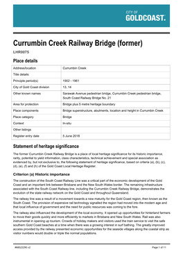 Currumbin Creek Railway Bridge (Former) LHR0075 Place Details