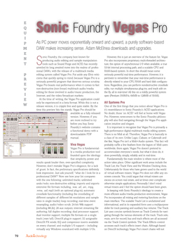 Sonic Foundry Vegas Pro I P As PC Power Moves Exponentially Onward and Upward, a Purely Software-Based M DAW Makes Increasing Sense