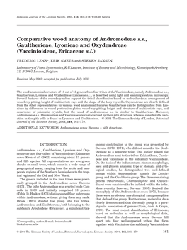 Comparative Wood Anatomy of Andromedeae S.S., Gaultherieae, Lyonieae and Oxydendreae (Vaccinioideae, Ericaceae S.L.)