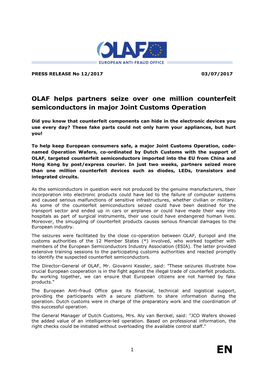 OLAF Press Release on Joint Customs Operation