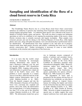 Sampling and Identification of the Flora of a Cloud Forest Reserve in Costa Rica