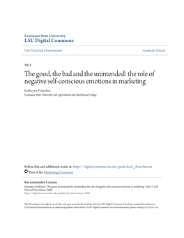 The Role of Negative Self-Conscious Emotions in Marketing Kathrynn Pounders Louisiana State University and Agricultural and Mechanical College