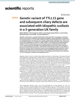 Genetic Variant of TTLL11 Gene and Subsequent Ciliary Defects Are Associated with Idiopathic Scoliosis in a 5-Generation UK Fami