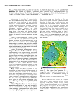 Polar Volatiles Exploration in Peary Crater Enabled by Nasa's Kilopower Project