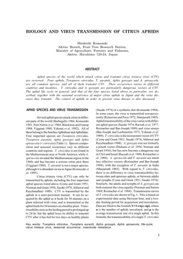 Biology and Virus Transmission of Citrus Aphids