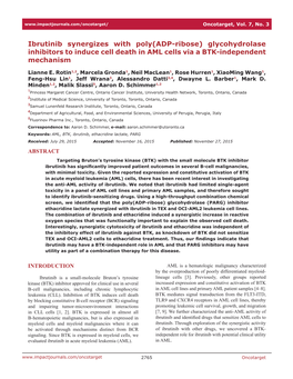 Glycohydrolase Inhibitors to Induce Cell Death in AML Cells Via a BTK-Independent Mechanism