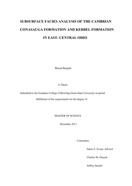 Subsurface Facies Analysis of the Cambrian