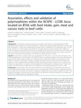 LCORL Locus Located on BTA6 with Feed Intake, Gain, Meat