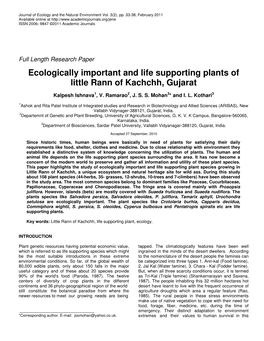 Ecologically Important and Life Supporting Plants of Little Rann of Kachchh, Gujarat