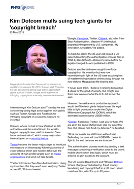 Kim Dotcom Mulls Suing Tech Giants for 'Copyright Breach' 23 May 2013