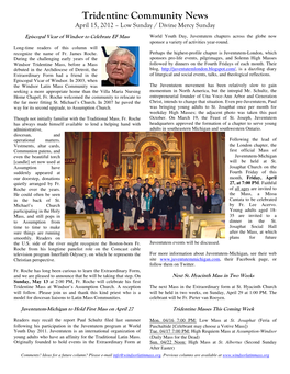 Tridentine Community News April 15, 2012 – Low Sunday / Divine Mercy Sunday