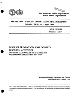 Diseases Prevention and Control Research Activities Within the Framework of the Strategic and Programmatic Orientations 1995-1998*