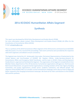 2016 ECOSOC Humanitarian Affairs Segment Synthesis