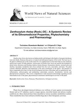 Zanthoxylum Rhetsa (Roxb.) DC.: a Systemic Review of Its Ethnomedicinal Properties, Phytochemistry and Pharmacology