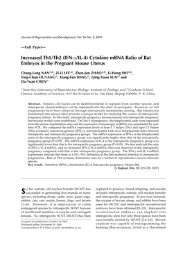 (IFN-Γ/IL-4) Cytokine Mrna Ratio of Rat Embryos in the Pregnant Mouse Uterus