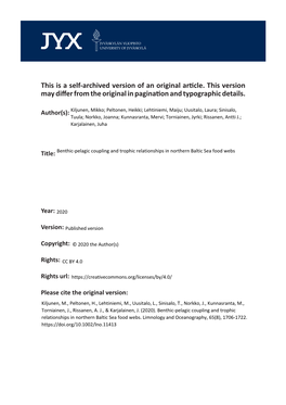 Benthic‐Pelagic Coupling and Trophic Relationships in Northern Baltic Sea Food Webs