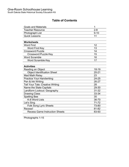 One-Room Schoolhouse Learning South Dakota State Historical Society Education Kit