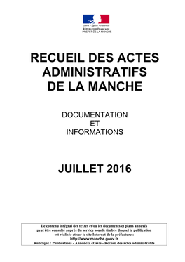 Recueil Des Actes Administratifs De La Manche