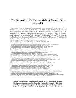 The Formation of a Massive Galaxy Cluster Core at Z = 4.3