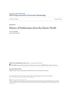 History of Mathematics from the Islamic World Asamah Abdallah Governors State University