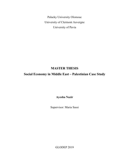 MASTER THESIS Social Economy in Middle East – Palestinian Case Study