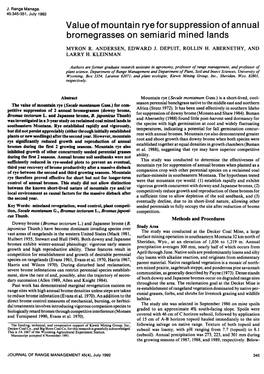 Value of Mountain Rye for Suppression of Annual Bromegrasses on Semiarid Mined Lands