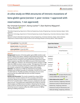 In Silico Study on RNA Structures of Intronic Mutations of Beta-Globin Gene [Version 1; Peer Review: 1 Approved with Reservations, 1 Not Approved]