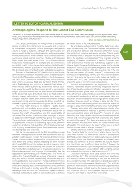 Anthropologists Respond to the Lancet EAT Commission