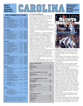 2016-17 Tar Heel Basketball Media Notes