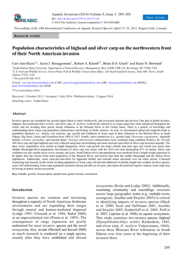 Population Characteristics of Bighead and Silver Carp on the Northwestern Front of Their North American Invasion