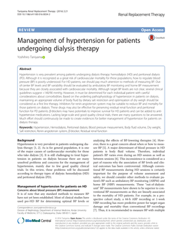 VIEW Open Access Management of Hypertension for Patients Undergoing Dialysis Therapy Yoshihiro Taniyama