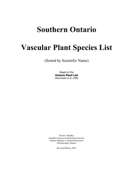 Southern Ontario Vascular Plant Species List