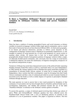 Is There a Namibian Afrikaans? Recent Trends in Grammatical Variation in Afrikaans Varieties Within and Across Namibia's Borders