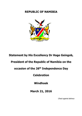 REPUBLIC of NAMIBIA Statement by His Excellency Dr Hage Geingob