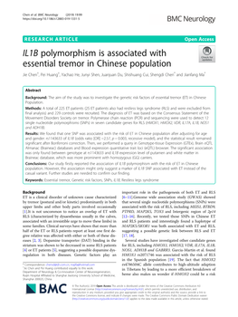 IL1B Polymorphism Is Associated with Essential Tremor in Chinese Population