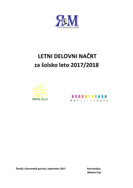 LETNI DELOVNI NAČRT Za Šolsko Leto 2017/2018