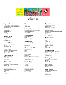 Participants List As of April 27, 2013