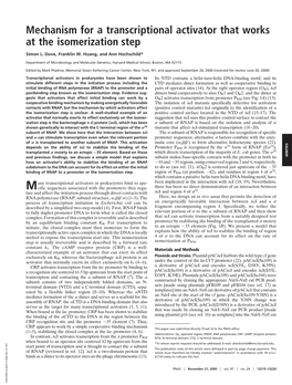 Mechanism for a Transcriptional Activator That Works at the Isomerization Step