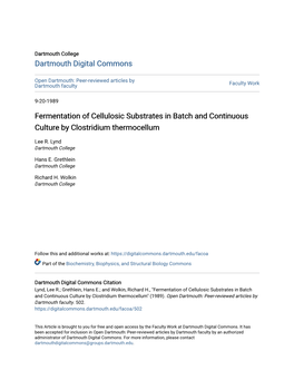 Fermentation of Cellulosic Substrates in Batch and Continuous Culture by Clostridium Thermocellum
