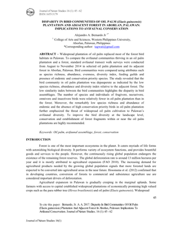 1655-3179 Disparity in Bird Communities of Oil Palm