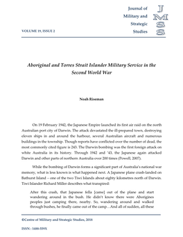 Aboriginal and Torres Strait Islander Military Service in the Second World War