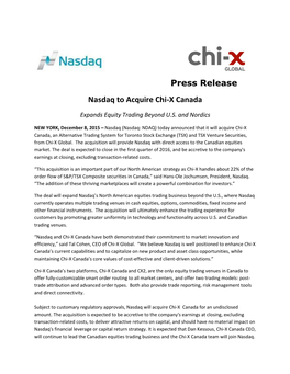 Press Release Nasdaq to Acquire Chi-X Canada