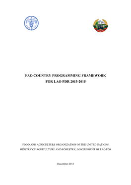 Fao Country Programming Framework for Lao Pdr 2013-2015